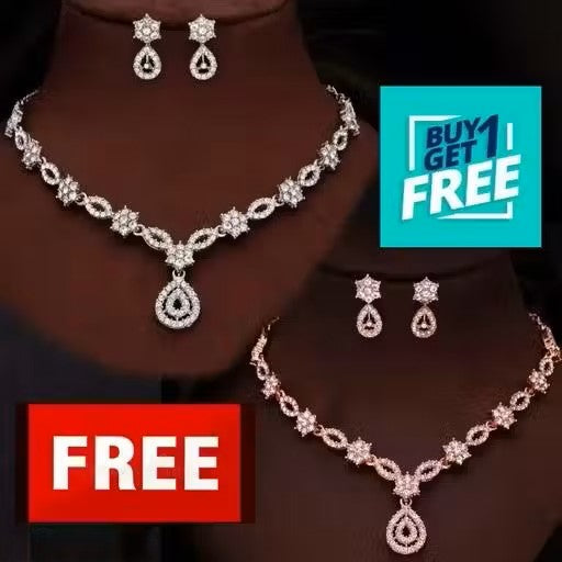 Rose Gold & Silver Polish Stone Studded Choker Necklace with Earrings