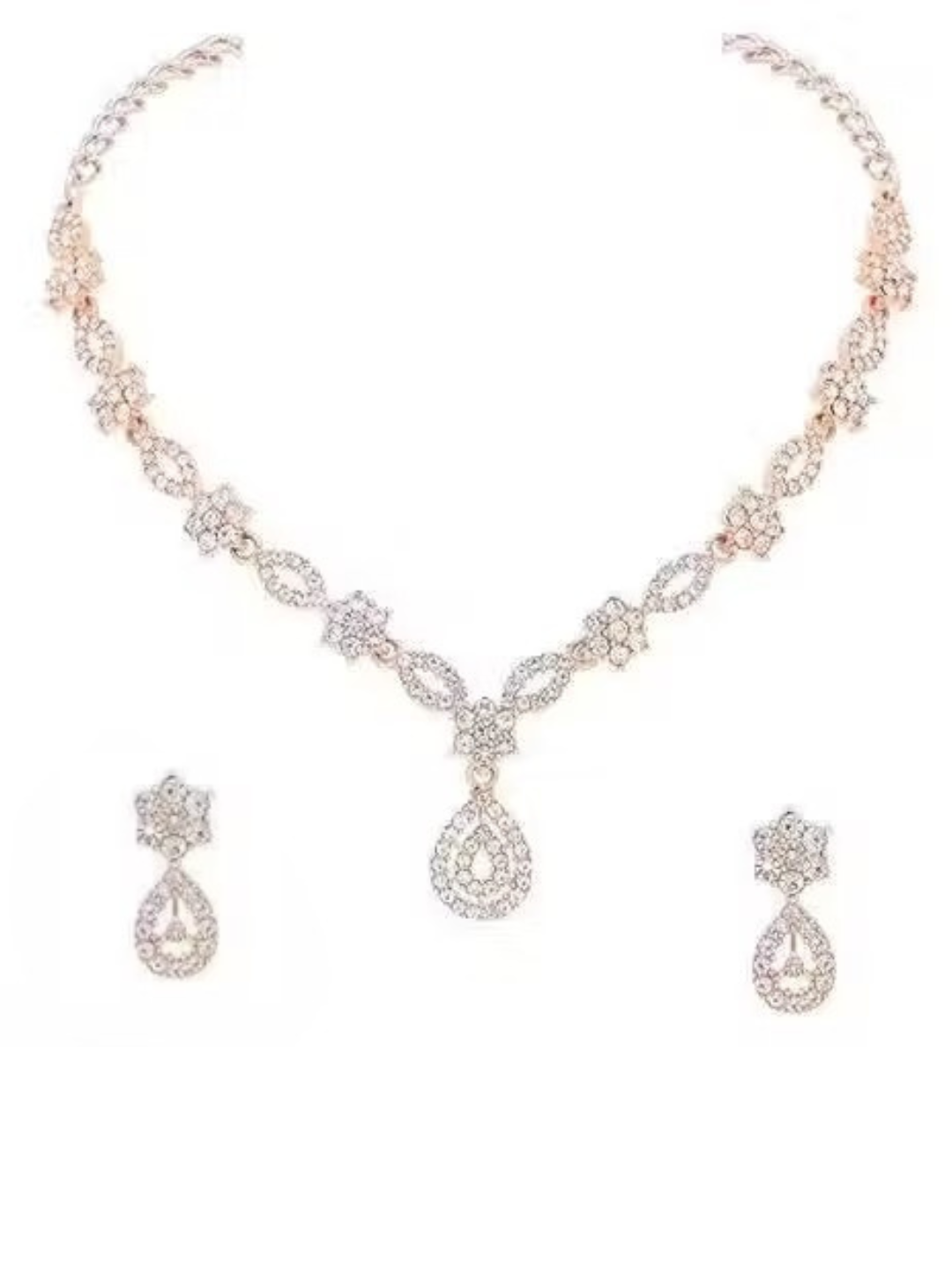 Rose Gold & Silver Polish Stone Studded Choker Necklace with Earrings