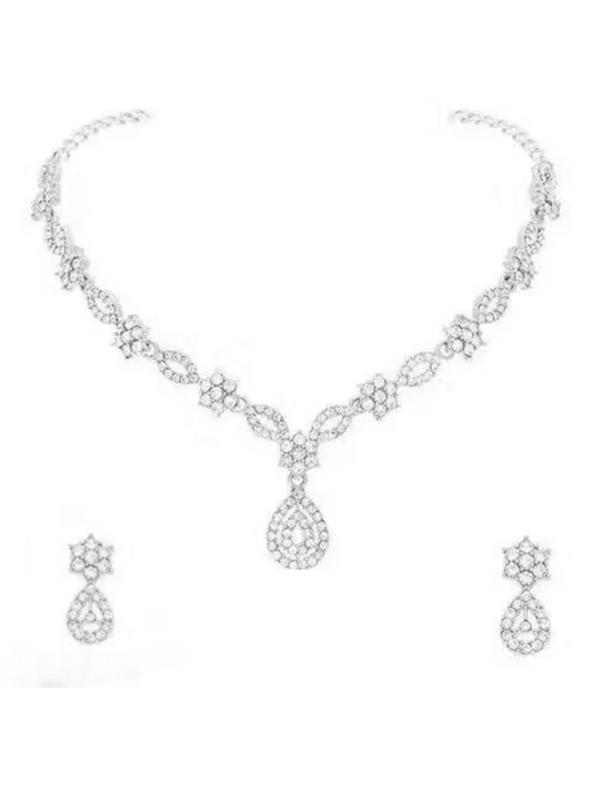 Rose Gold & Silver Polish Stone Studded Choker Necklace with Earrings
